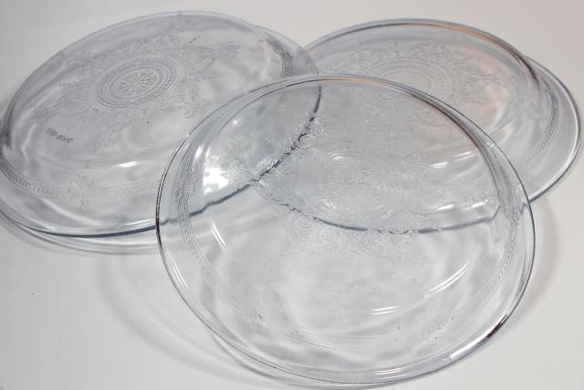 photo of vintage Fire King oven proof glassware, pie pan plates sapphire blue depression glass #15