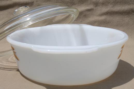 photo of vintage Fire King oven proof kitchen glass oval casserole w/ gold wheat #2