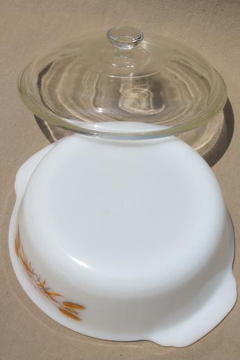 photo of vintage Fire King oven proof kitchen glass oval casserole w/ gold wheat #4