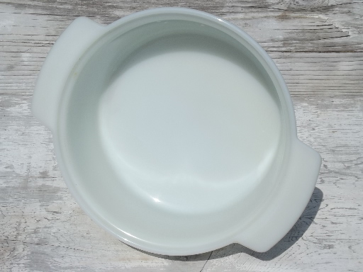 photo of vintage Fire King oven ware glass, round ribbed milk glass casserole #2