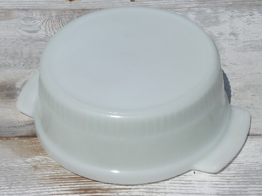 photo of vintage Fire King oven ware glass, round ribbed milk glass casserole #3