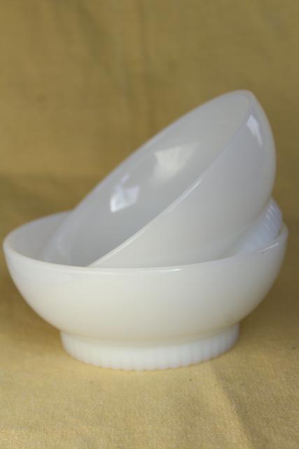 photo of vintage Fire King oven ware milk glass bowls, ribbed foot cereal bowl set of 2 #1