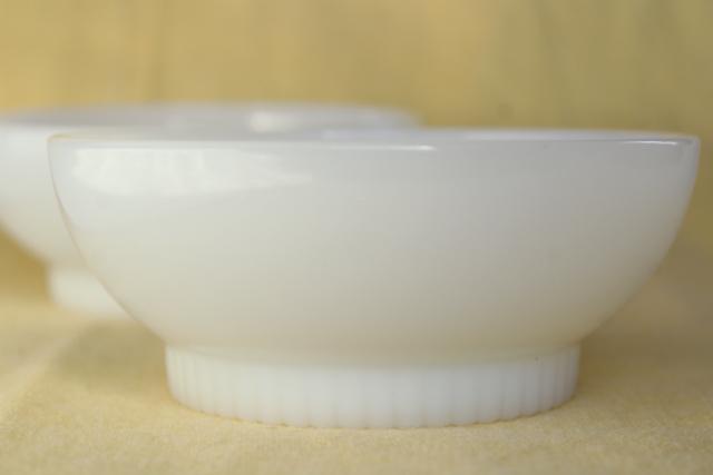 photo of vintage Fire King oven ware milk glass bowls, ribbed foot cereal bowl set of 2 #3