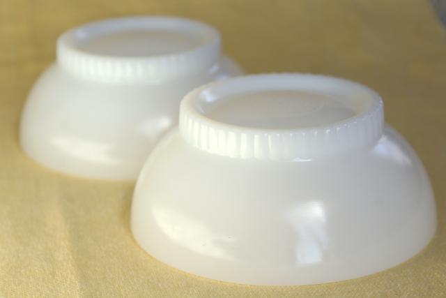 photo of vintage Fire King oven ware milk glass bowls, ribbed foot cereal bowl set of 2 #6