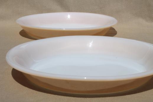 photo of vintage Fire King peach luster copper-tint pie plates, pie pans set #1