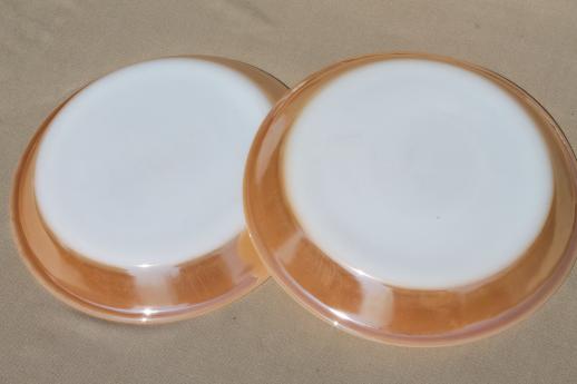 photo of vintage Fire King peach luster copper-tint pie plates, pie pans set #2