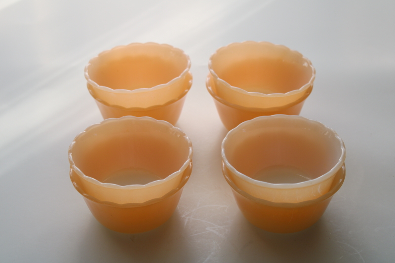 photo of vintage Fire King peach luster glass custard cups, set of 8 ramekins small bowls #1