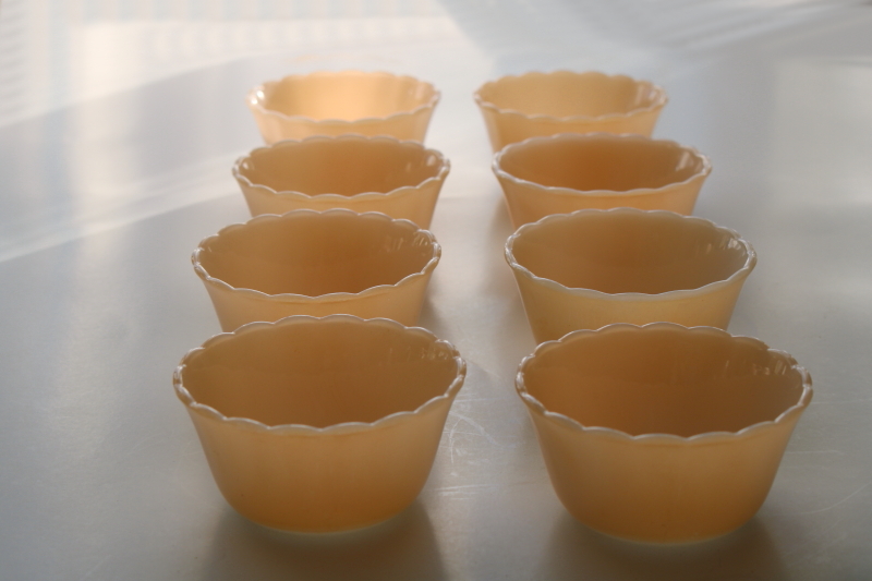 photo of vintage Fire King peach luster glass custard cups, set of 8 ramekins small bowls #2