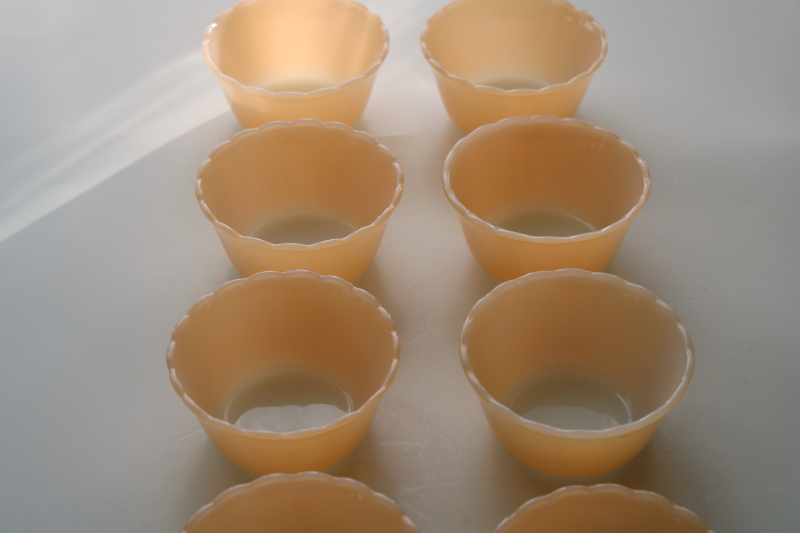 photo of vintage Fire King peach luster glass custard cups, set of 8 ramekins small bowls #3