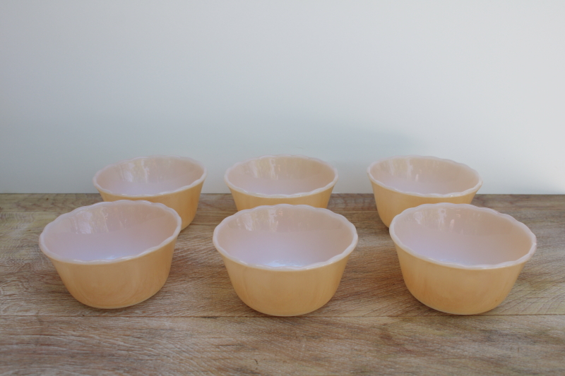 photo of vintage Fire King peach luster glass custard cups, set of six ramekins or tiny bowls #1