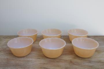 catalog photo of vintage Fire King peach luster glass custard cups, set of six ramekins or tiny bowls