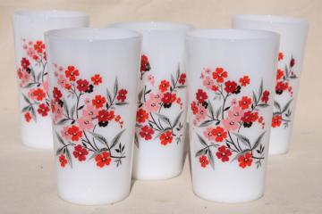 catalog photo of vintage Fire King primrose pattern milk glass tumblers, retro drinking glasses