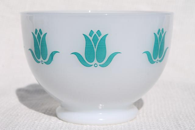 photo of vintage Fire King tulip cottage cheese bowls, red & aqua flowers on milk glass #6