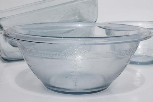 photo of vintage Fire-King Philbe sapphire blue depression glass loaf pans & mixing bowls #4