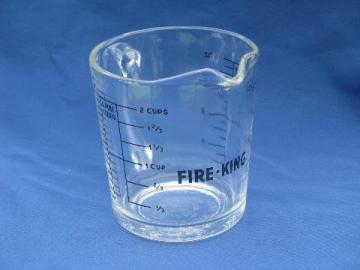 catalog photo of vintage Fire-King glass measuring cup, graduated measure w/ spout