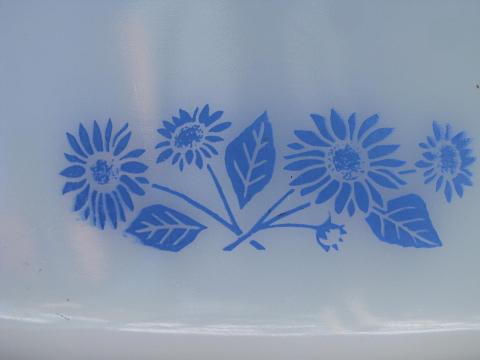 photo of vintage Fire-King glass ovenware, blue flower cornflower pattern set #7