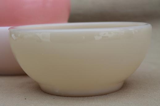 photo of vintage Fire-King glass soup / chili bowls, ivory, pink white milk glass #4