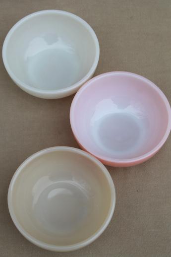 photo of vintage Fire-King glass soup / chili bowls, ivory, pink white milk glass #5