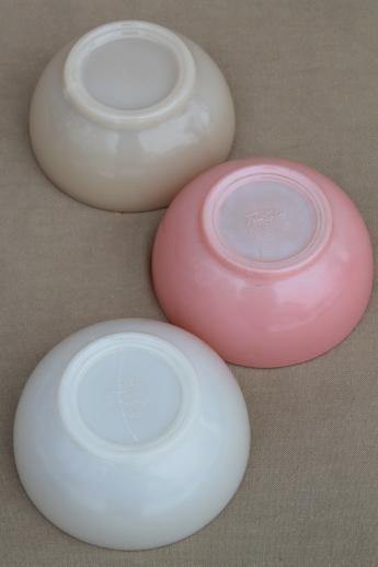 photo of vintage Fire-King glass soup / chili bowls, ivory, pink white milk glass #6