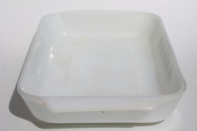 photo of vintage Fire-King green meadow pattern milk glass baking dish, rectangular pan #3