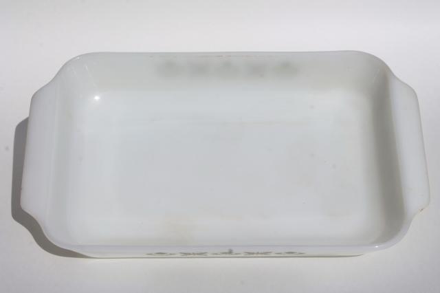 photo of vintage Fire-King green meadow pattern milk glass baking dish, rectangular pan #4