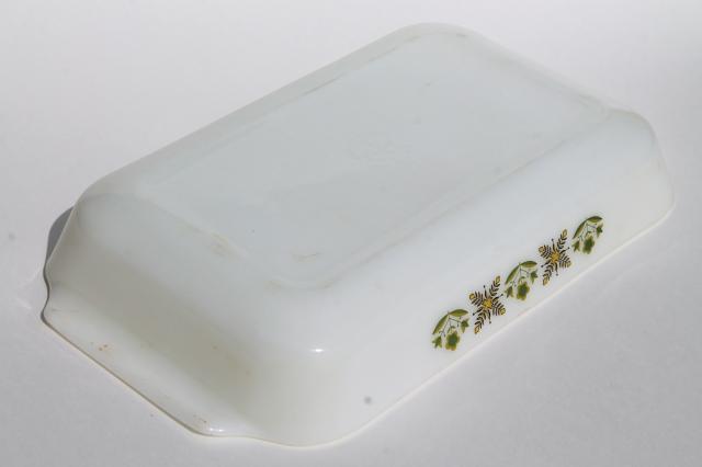 photo of vintage Fire-King green meadow pattern milk glass baking dish, rectangular pan #5