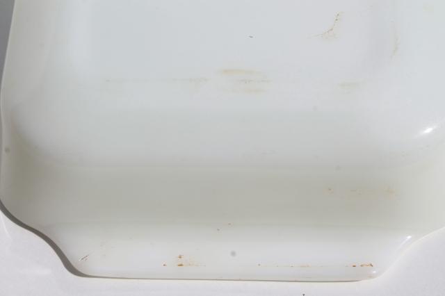 photo of vintage Fire-King green meadow pattern milk glass baking dish, rectangular pan #6