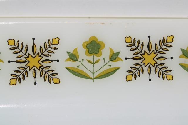 photo of vintage Fire-King green meadow pattern milk glass baking dish, rectangular pan #7