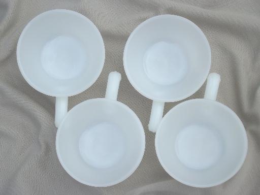 photo of vintage Fire-King milk glass stick handle onion soup bowl casserole set #2