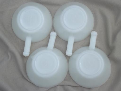 photo of vintage Fire-King milk glass stick handle onion soup bowl casserole set #3