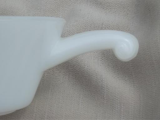 photo of vintage Fire-King milk glass stick handle onion soup bowl casserole set #4