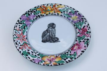 vintage Fitz and Floyd china plate moustached monkey Fleurs Safari