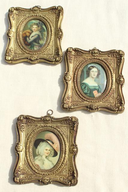 photo of vintage Florentine gold ornate miniature picture frames w/ Regency era portraits #1