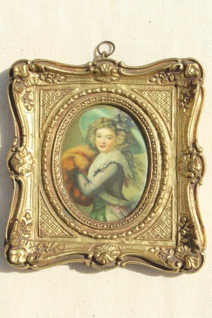 photo of vintage Florentine gold ornate miniature picture frames w/ Regency era portraits #2