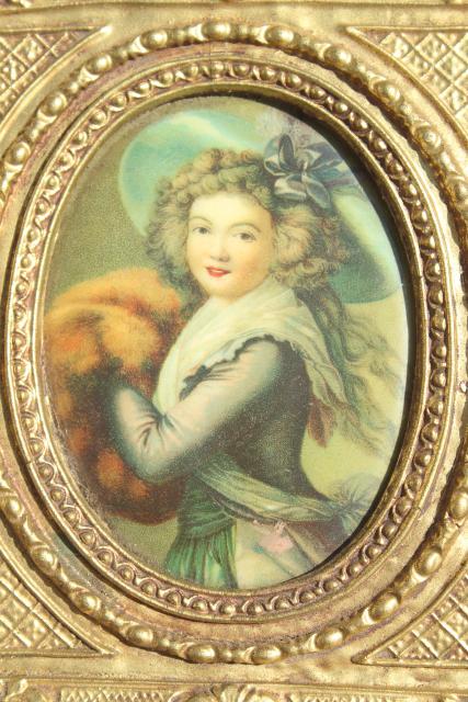 photo of vintage Florentine gold ornate miniature picture frames w/ Regency era portraits #3