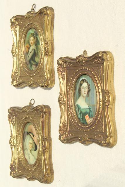 photo of vintage Florentine gold ornate miniature picture frames w/ Regency era portraits #6