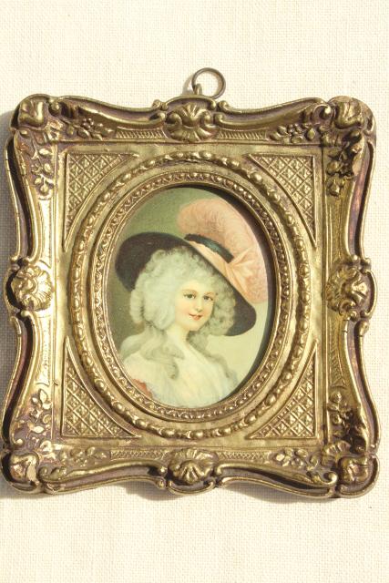 photo of vintage Florentine gold ornate miniature picture frames w/ Regency era portraits #7