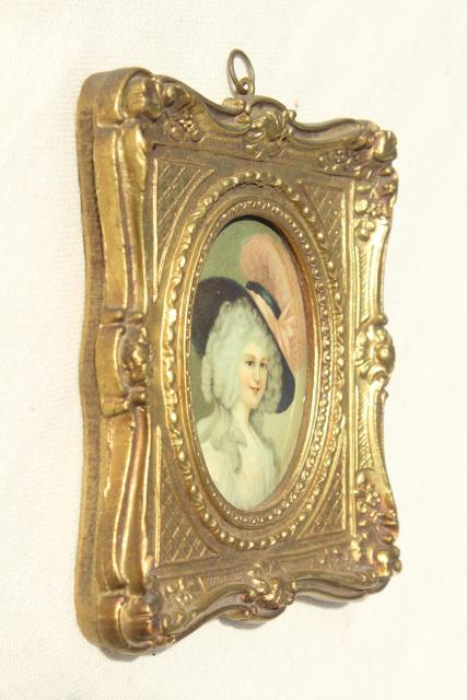 photo of vintage Florentine gold ornate miniature picture frames w/ Regency era portraits #10