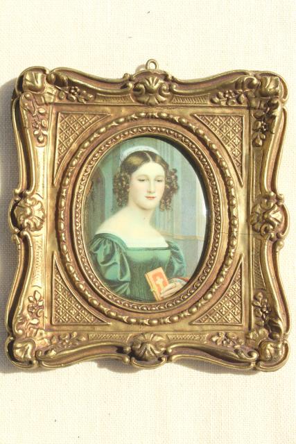 photo of vintage Florentine gold ornate miniature picture frames w/ Regency era portraits #11