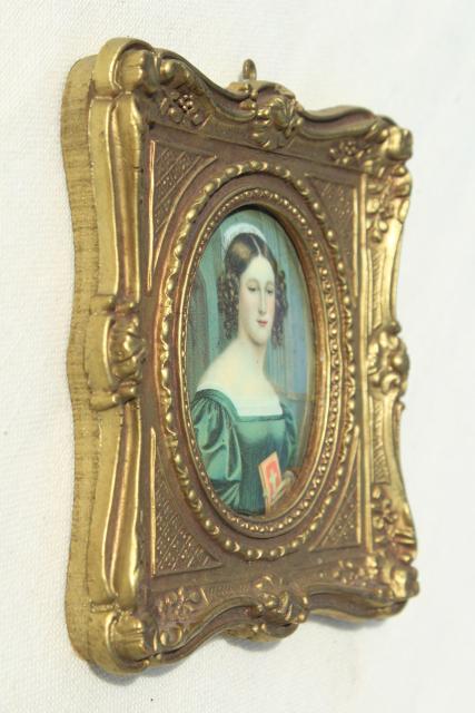 photo of vintage Florentine gold ornate miniature picture frames w/ Regency era portraits #13