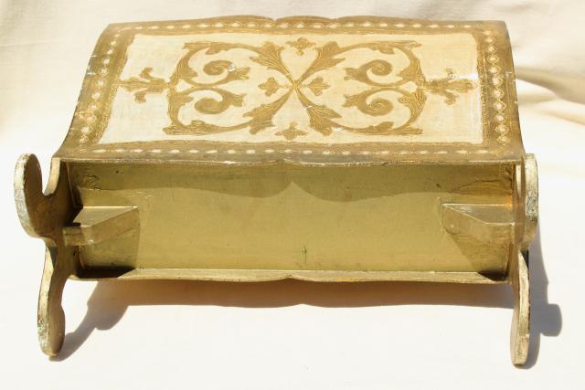 photo of vintage Florentine gold & white wood magazine rack, sheet music holder or newspaper stand #7