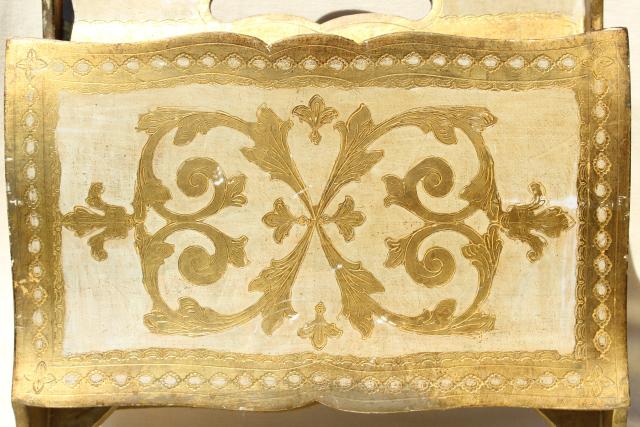 photo of vintage Florentine gold & white wood magazine rack, sheet music holder or newspaper stand #8