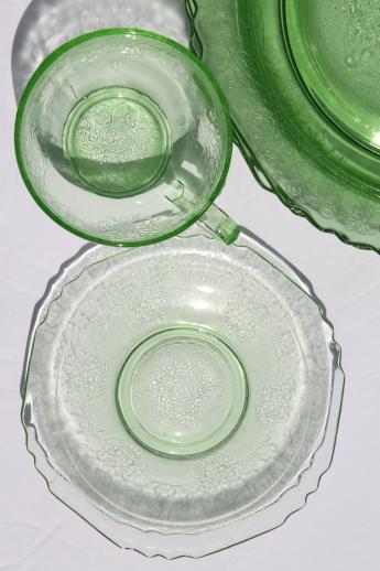 photo of vintage Florentine green depression glass dishes, plates, cups & saucers for 4 #9