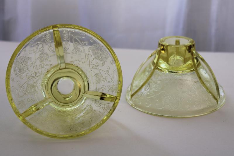 photo of vintage Florentine poppy Hazel Atlas yellow depression glass candle holders pair #1