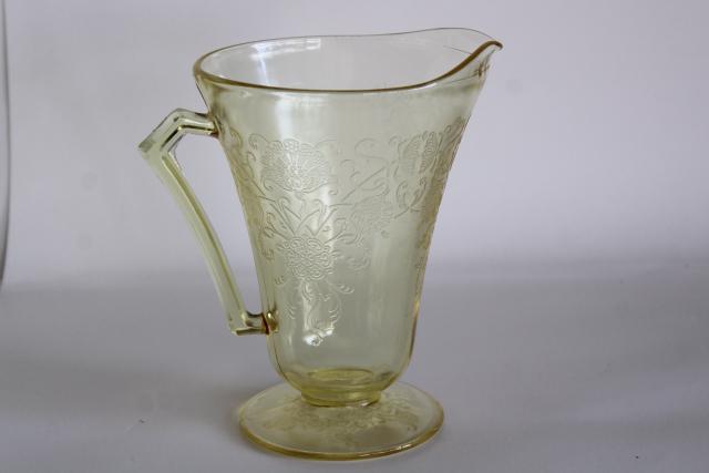 photo of vintage Florentine poppy pattern glass pitcher, amber yellow depression glass #1