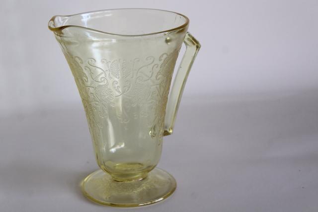 photo of vintage Florentine poppy pattern glass pitcher, amber yellow depression glass #5