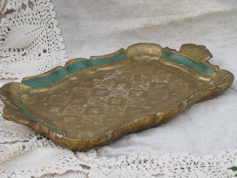 photo of vintage Florentine style Italian gold wood tray, green w/ antique gilt #2