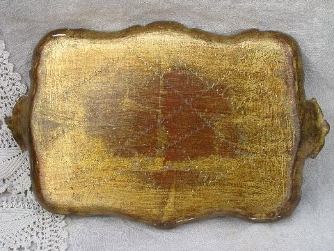 photo of vintage Florentine style Italian gold wood tray, green w/ antique gilt #4