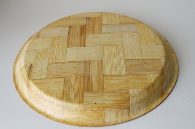 photo of vintage Florida map souvenir tray, round woven bamboo serving tray w/ state landmarks print #5