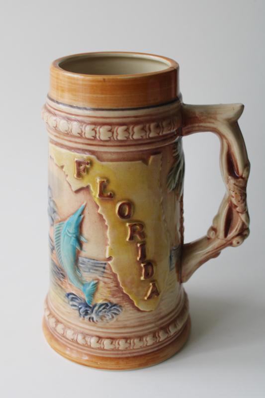 photo of vintage Florida souvenir beer stein, made in Japan hand painted ceramic #1